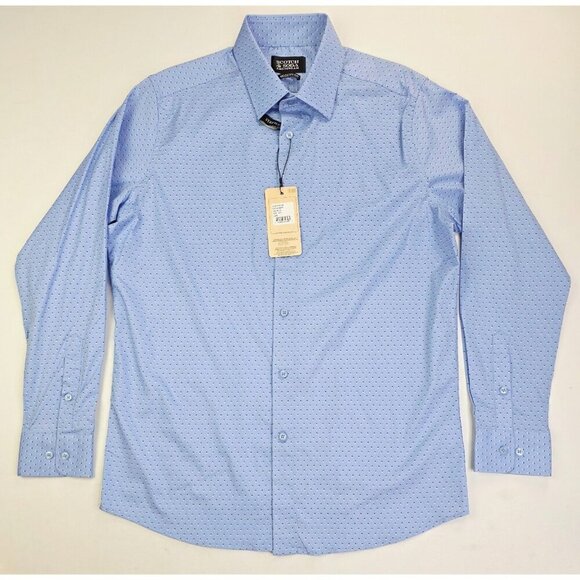 Scotch & Soda Amsterdam Sz 16.5/42 Mens Modern Fit Stretch Blue Polka Dots Shirt - Picture 7 of 12